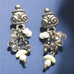 Vintage Silver Briolette Bead Beaded Dangle Earrings